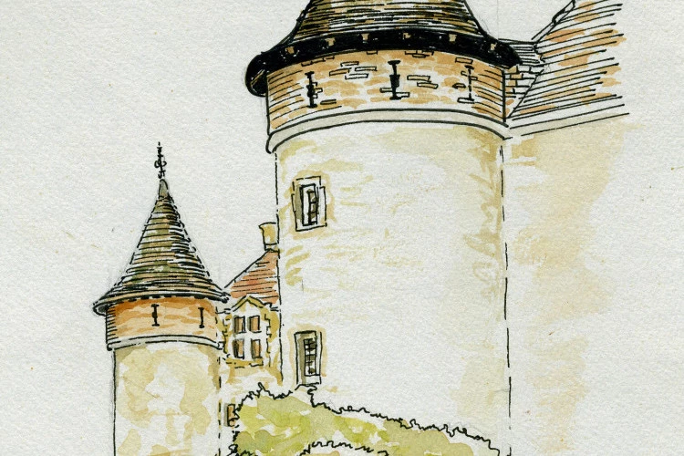 Château de Lasserre, Tarn - encre et aquarelle