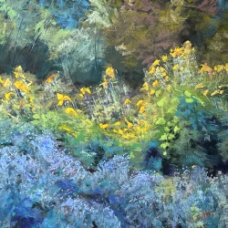 Vague de fleurs - Pastel sur papier Uart noir - 40x40 cm - - Martine Tulet 