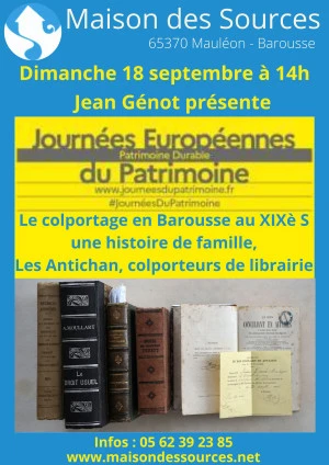 Affiche Journée Européenne du Patrimoine : Exposé : Colporteur de librairie, une histoire de famille, les Antichan