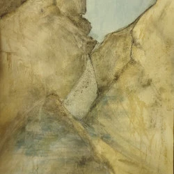 entre l'eau et la lumière - peinture de terre à la colle sur papier encollé