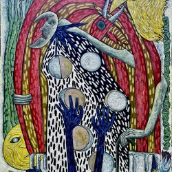 "Avril" - peintures mixtes sur bois , dim. : 83.5x122x1.5, 2026, MMM