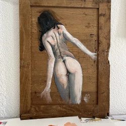 Femme nue de dos - Acrylique sur panneau de bois