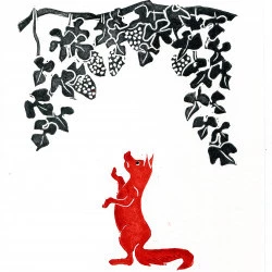 Le Renard et les Raisins - La Fontaine - linogravure - Michèle STACHAK-SOULACROIX 
