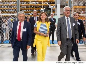 Carole Delga a inauguré LOGIN aux côtés de Didier Kayat, directeur général de DAHER et d'Etienne Guyot, préfet de la Région Occitanie.