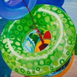 bouée verte - technique acrylique sur toile 100x100 ;(2016) - Rosario Heins 