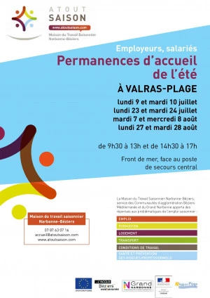 Affiche La Maison du Travail Saisonnier à votre rencontre à Valras-Plage tout l'été !
