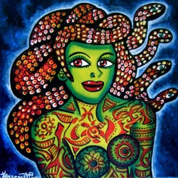 Esprit des serpents - Peinture acrylique et encre de Chine sur toile coton 40 x 40 cm, châssis bois, 2014 - Florence H 