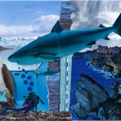 Bleu - Collage original sur papier, 30x42 cm. - Collages et créations visuelles : ©Can10 