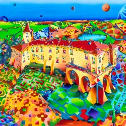 "Le château de Lavardens", - Huile sur contreplaqué en peuplier, 96X155X0.9 cm, juillet 2024