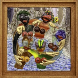 Chœur de femmes à la cascade - Verre thermoformé & mosaïque de verre - Pierre Mirou 