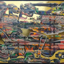 -* Début de voyage - 2nyss 2025 - Techniques Mixtes,116 x 81, Process ChromaLUX et Dorure à la feuille d'Or d'imitation - #2nyss @2nyss 