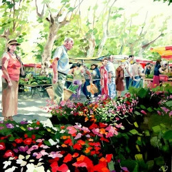 Le marché en printemps - huile sur toile-100cm-100cm-2014
