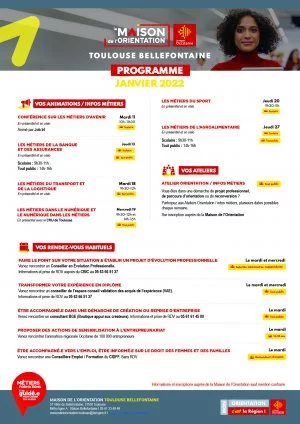 Affiche Agenda Maison de l'Orientation Toulouse-Bellefontaine Janvier 2022