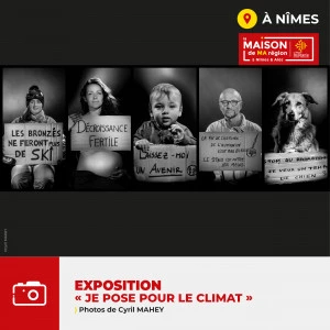 Affiche Exposition "Je pose pour le climat" de Cyril MAHEY, proposée par le collectif CITOYENS POUR LE CLIMAT 