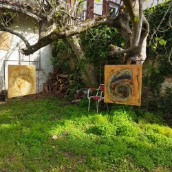 exposition extérieure - peinture à la cire et pigments naturels sur toile de lin