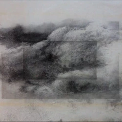 C-I-E-U-X - technique mixte, impression standard sur calque 90g, fusain. 60cmX50cm, Bruxelles 2018. - sylvie melis 