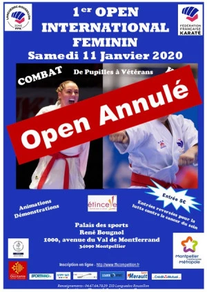Affiche 1 er Open International Féminin Karaté de Montpellier Annulé