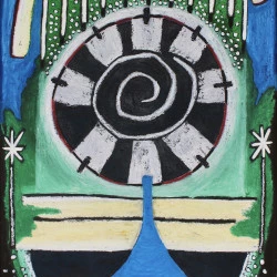 "Terre volante" - peintures mixtes sur bois , dim. : 80.5x122x1.5, 2026, MMM