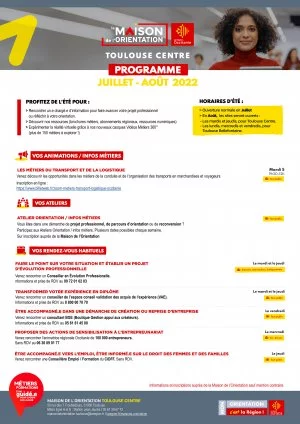 Affiche Agenda Maison de l'Orientation Toulouse-Centre été 2022