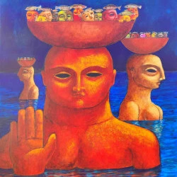 499 Les pêcheurs - Acrylique sur médium 101x90 cm - C . Cambe 