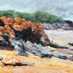 Damgan Bretagne - - Scene de mer et rocher. Pastel sur papier Uart - dimension 30x50 - Martine Tulet 