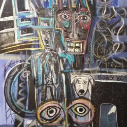 Le peintre, ses démons, son chien - Technique mixte sur toile 160 cm x 120 cm – 2020 - Christophe Ducoin alias El Chuzpo 