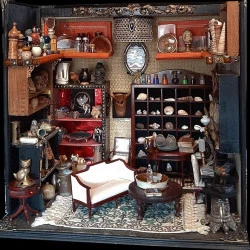 Cabinet de curiosité miniature - Structure bois, objets et matériaux divers. Taille 60 * 40 * 30 cm.