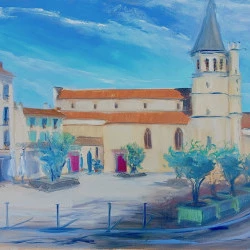 La Place de la Madeleine, Béziers - 60 x80 cm l'huile sur toile de lin - - Linda H Matthews 