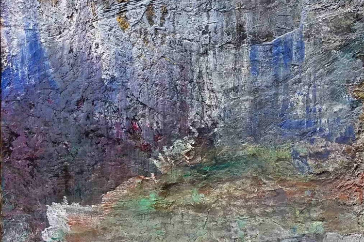 Pierre de nuit - huile sur bois, 100x100 2018