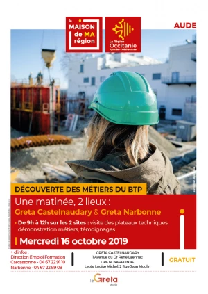 Affiche Matinée découverte des Métiers du Bâtiment à Castelnaudary