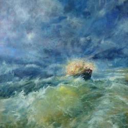 Chalutier chahuté - Huile sur toile 100 x 80 cm