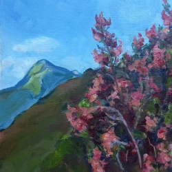 cagire et arbre rose - huile sur bois