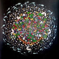 La présence - 210 x 155 Acrylique sur toile mixte libre 2025 Cette œuvre est une invitation à ressentir l'unité derrière la multiplicité, et à découvrir que la présence naît précisément de cette capacité à tout considérer en même temps.
