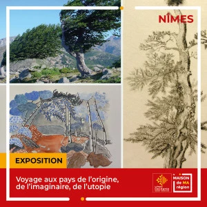 Affiche Exposition "Voyage aux pays de l'origine, de l'imaginaire, de l'utopie"