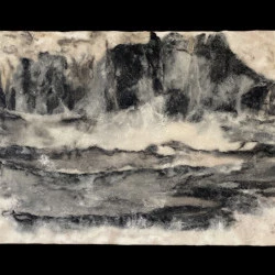 Tempête - coton, encre, encaustique sur bois - bbf 