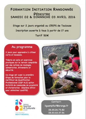 Affiche Formation initiation randonnée pédestre au Creps de Toulouse 