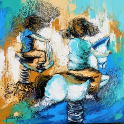 Folle chevauchée - technique mixte sur toile,50x50cm,2018