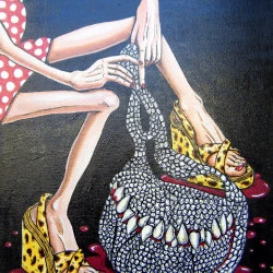 Victime de la Mode - Peinture acrylique et encre de Chine sur toile coton 46 x 38 cm, châssis bois, 2009. - Florence H 