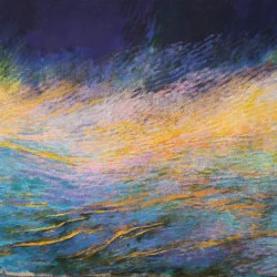 Onde Joyeuse - 170/97 cm - Peinture acrylique sur toile de lin brut - Mouvement rythmique - Gabriella Moussette 