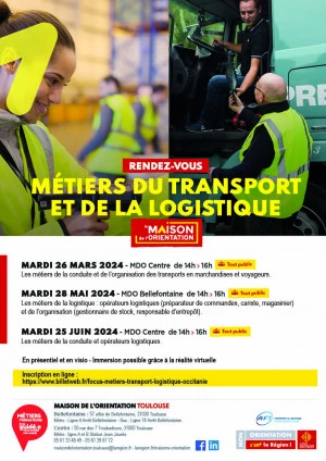 Affiche Les métiers du transport et de la logistique Les métiers de la conduite et de l'organisation des transports en marchandises et voyageurs