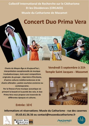 Affiche Concert Duo Prima Vera au Temple St Jacques de Mazamet