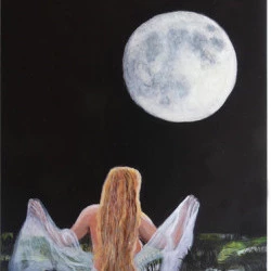 Le bain de minuit - Peinture sur bois, acrylique. Taille 13/18 cm