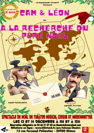 Affiche Cam et Léon à la recherche du Père Noël - Spectacle de Noël pour les 3-8 ans