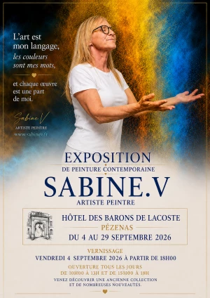 Affiche Sabine Vandermomuten expose àl'Hôtel des Barons de Lacoste à Pézenas