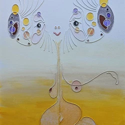 Femme fleur - Acrylique et ficelle sur toile en lin 116/89cm