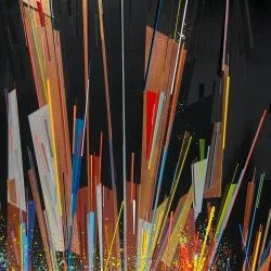 sans titre 2022-002 - Acryliques, encres à alcool et aquarelles sur bois. 52,8 x 46,5 x 2,7 cm. 2022 - Dominique Vial 