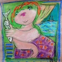 Pastel Nana - Pastels secs et graphisme sur papier brun