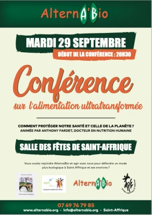 Affiche Conférence sur l'alimentation ultra-transformée
