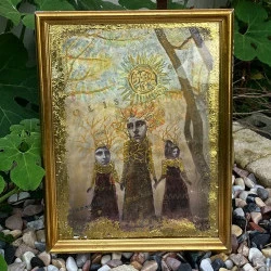 Créatures sauvages - Les créatures mystiques et mystérieuses nées de la nature, tout droit sorties d un conte onirique mêlant naïveté et surnaturel. Collages, textures, encres, feuilles d or.