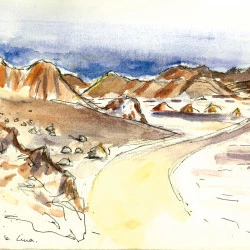 Valle de la luna, Chili - Aquarelle et stylo - © Sarah Dugrip 